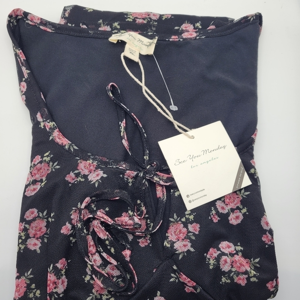 See you Monday Pink Floral Dress Mesh Size XL Lace Cap Sleeves Lined NWT - Picture 12 of 12